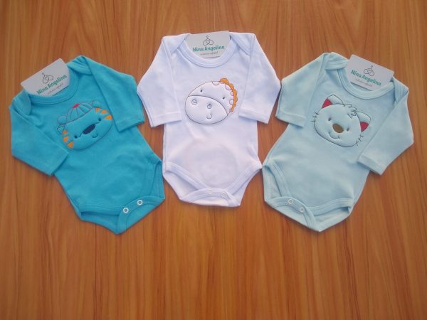Kit três bodies manga longa Bichinhos
