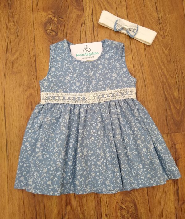 Vestido Floral Delicado Rodado, com renda e faixinha de cabelo Tam G