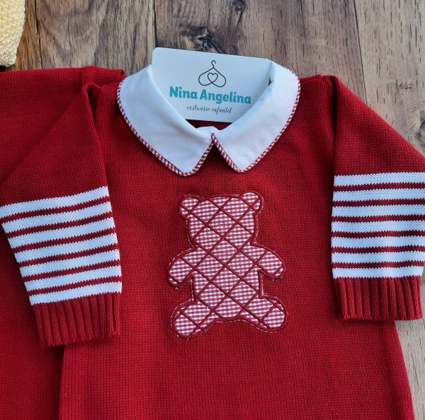 Saída de maternidade em tricot Ursinho Xadrez