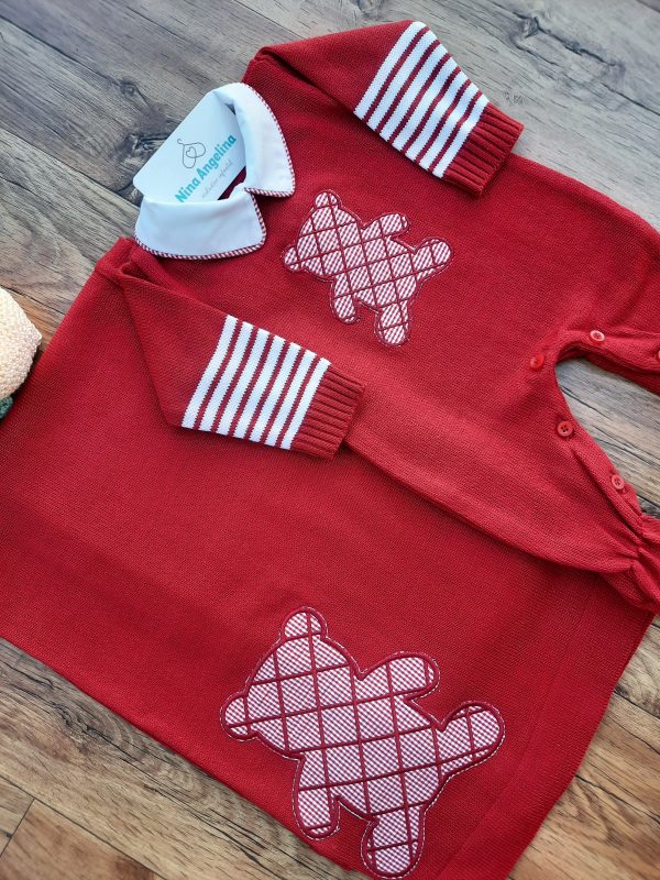 Saída de maternidade em tricot Ursinho Xadrez