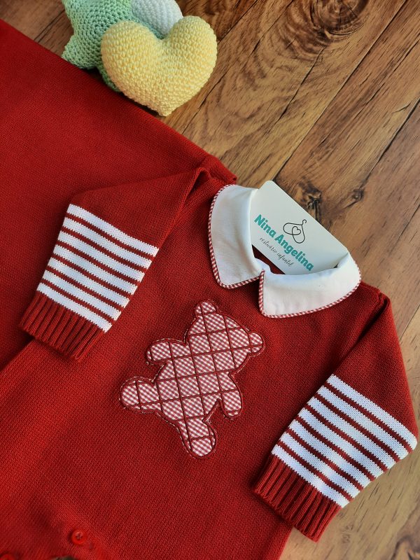 Saída de maternidade em tricot Ursinho Xadrez