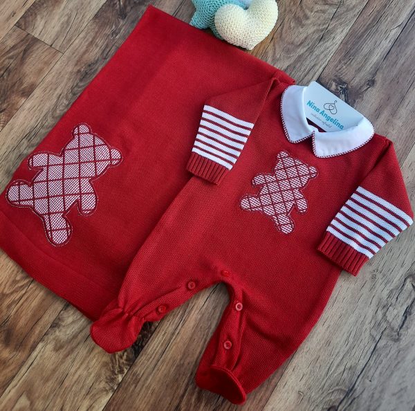 Saída de maternidade em tricot Ursinho Xadrez