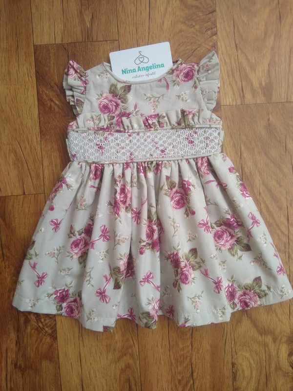 Vestido em algodão rodado, Luxo floral casinha de abelha