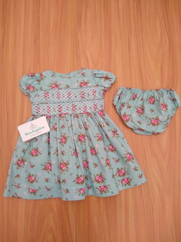 Vestido em algodão rodado, Luxo floral casinha de abelha duplo, com calcinha