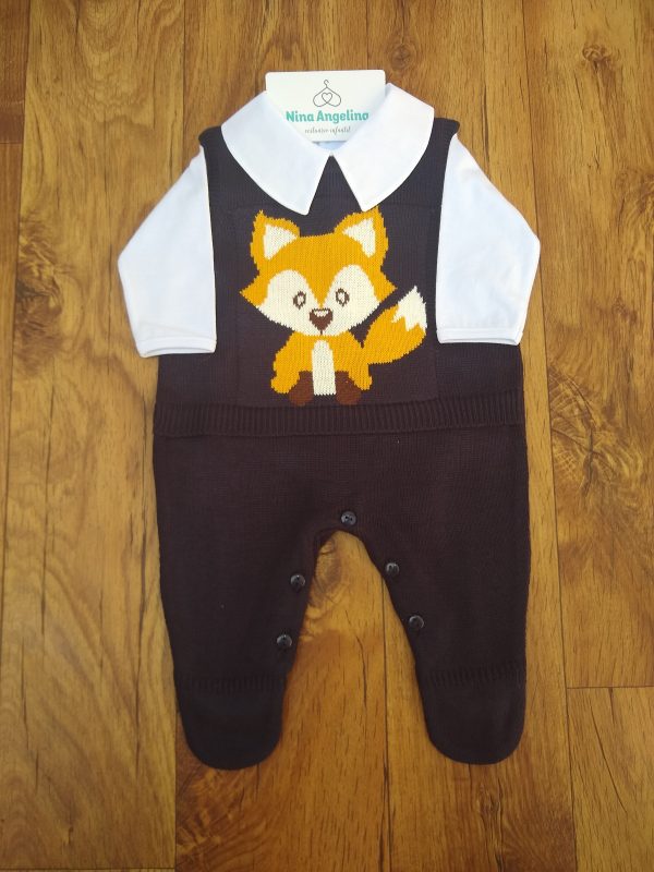 Macacão Salopete em tricot com body Raposinha
