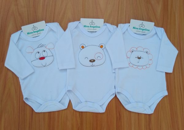 Kit três bodies manga longa Bichinhos