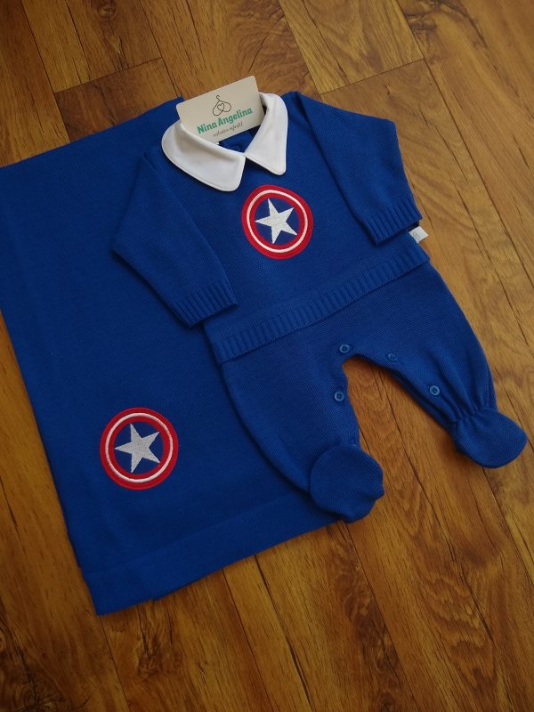 Saída de maternidade em tricot Heróis- Capitão América