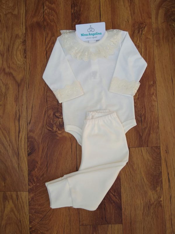 Conjunto Culote Liz - gola e punho em renda (Marfim)