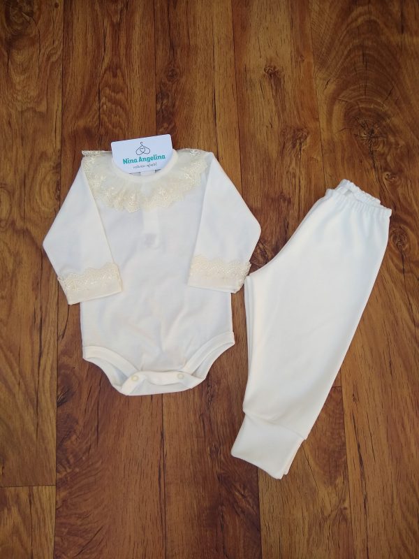 Conjunto Culote Liz - gola e punho em renda (Marfim)
