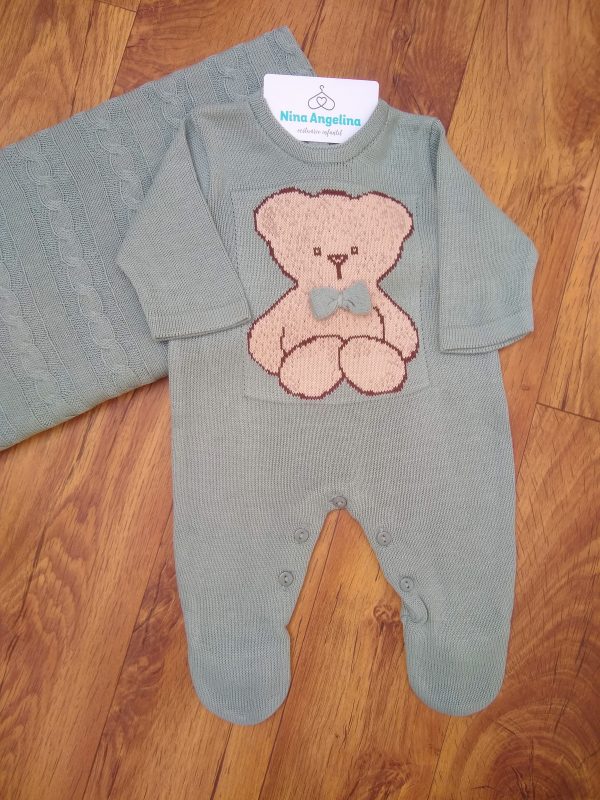 Saída de maternidade em tricot Urso gravatinha