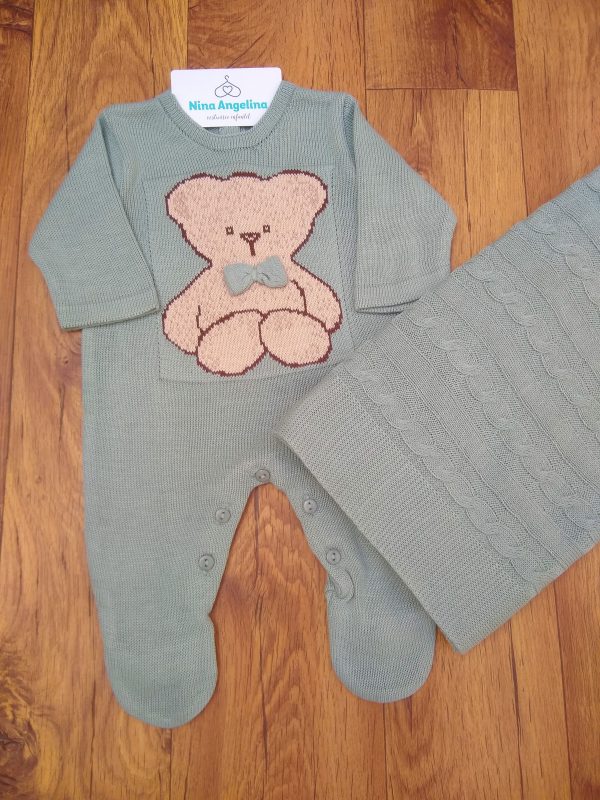 Saída de maternidade em tricot Urso gravatinha