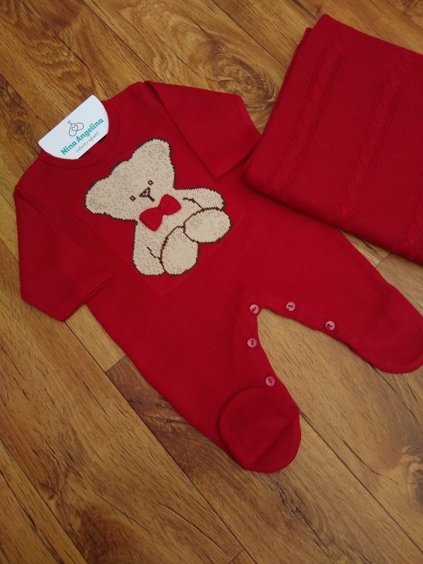 Saída de maternidade em tricot Urso gravatinha