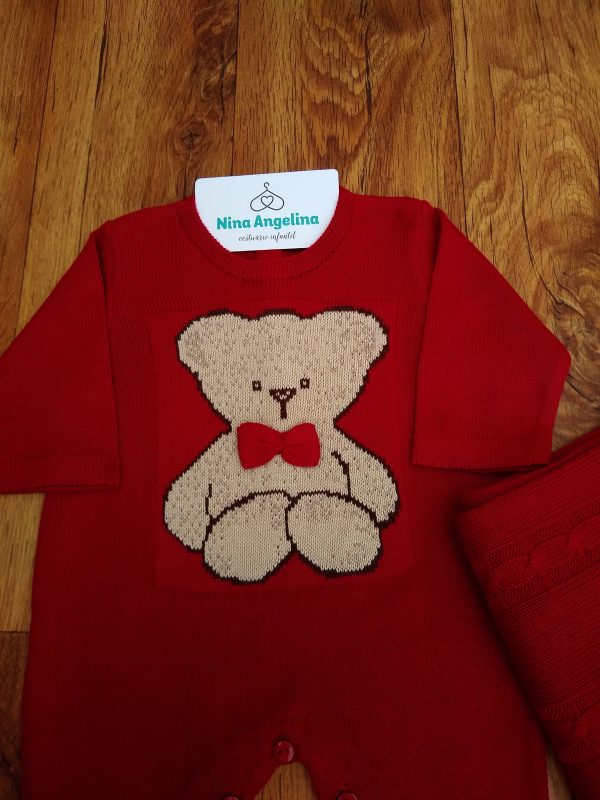 Saída de maternidade em tricot Urso gravatinha