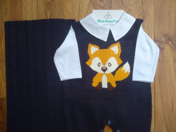 Saída de maternidade em tricot Salopete Raposinha