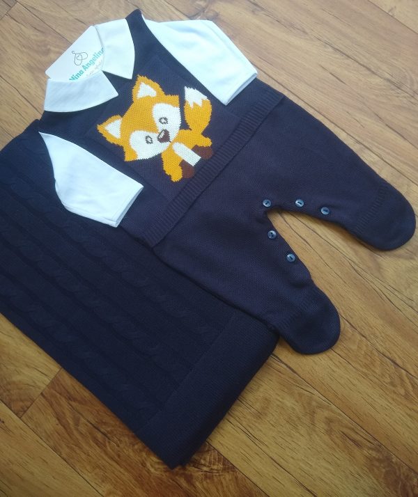 Saída de maternidade em tricot Salopete Raposinha