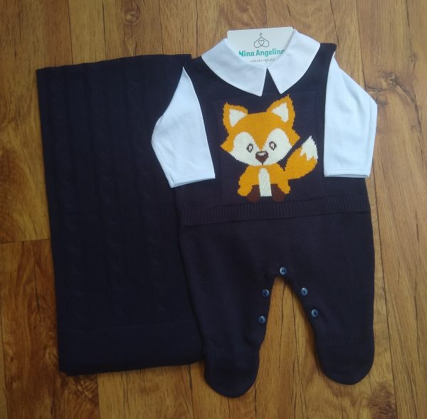 Saída de maternidade em tricot Salopete Raposinha