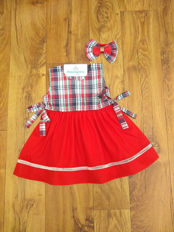Vestido Rodado Xadrez com laço Cabelo