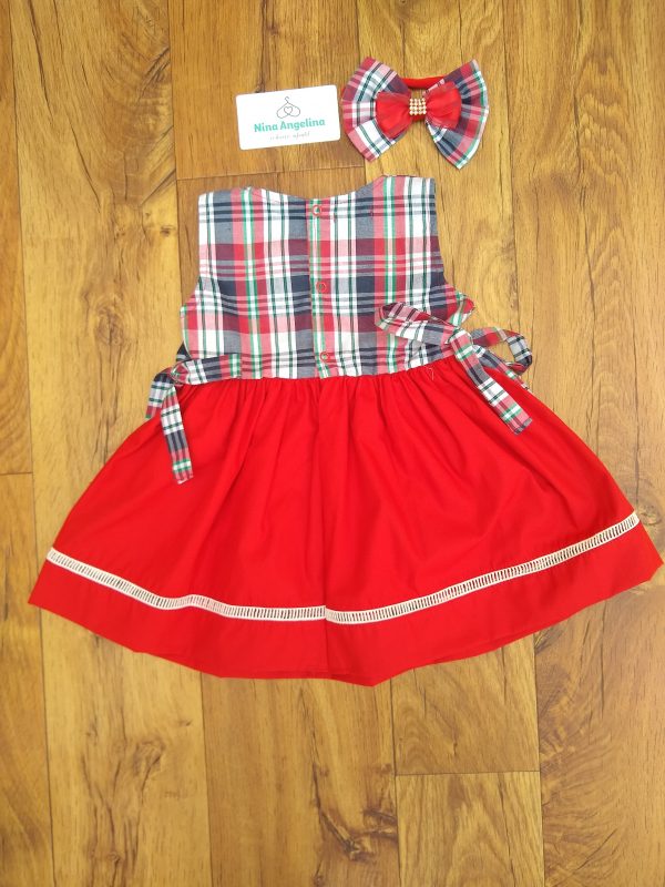 Vestido Rodado Xadrez com laço Cabelo