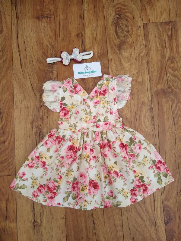 Vestido em algodão Rodadinho Floral- Costas Cruzadas com Renda