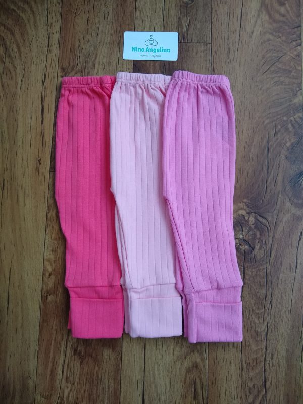 Kit calça em malha canelada larga com pé reversível