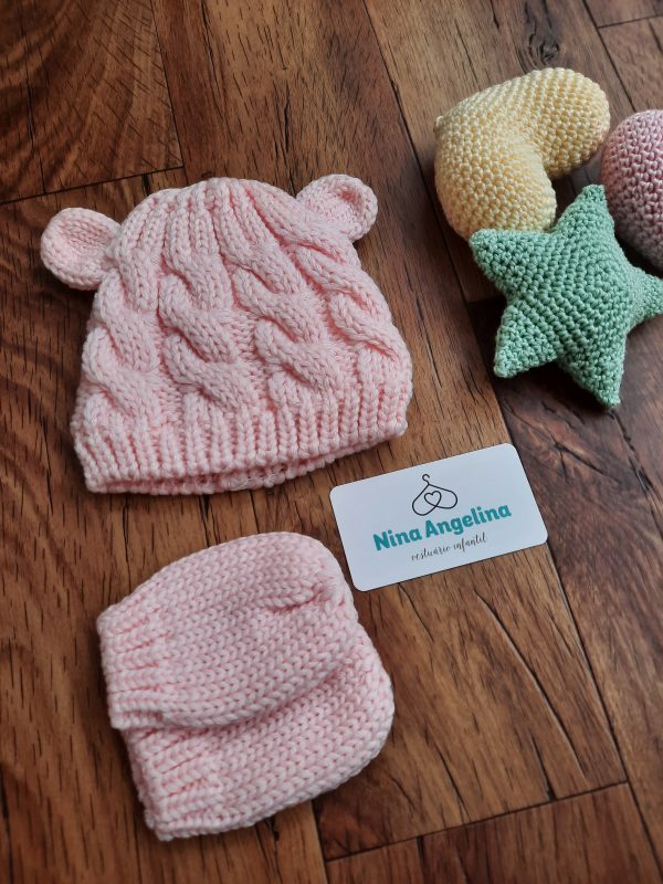 Kit Touca e Luva em Tricot Ursinhos