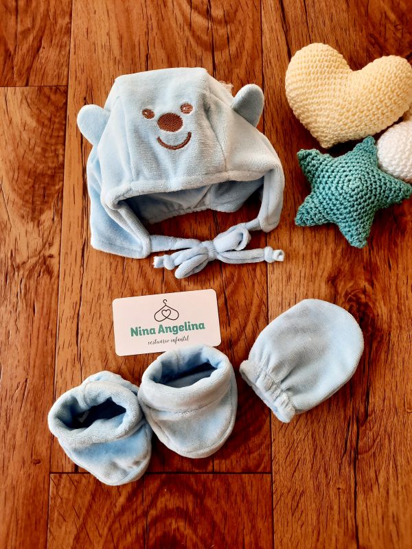Kit Touca Luva e Pantufas- Ursinho