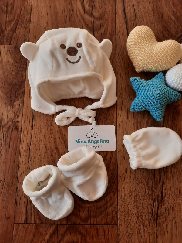 Kit Touca Luva e Pantufas- Ursinho