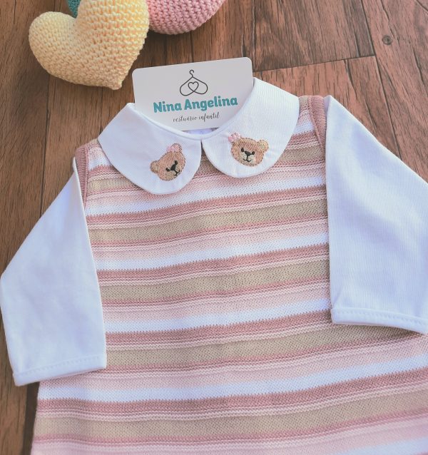 Macacão Salopete em tricot com body Little Bear
