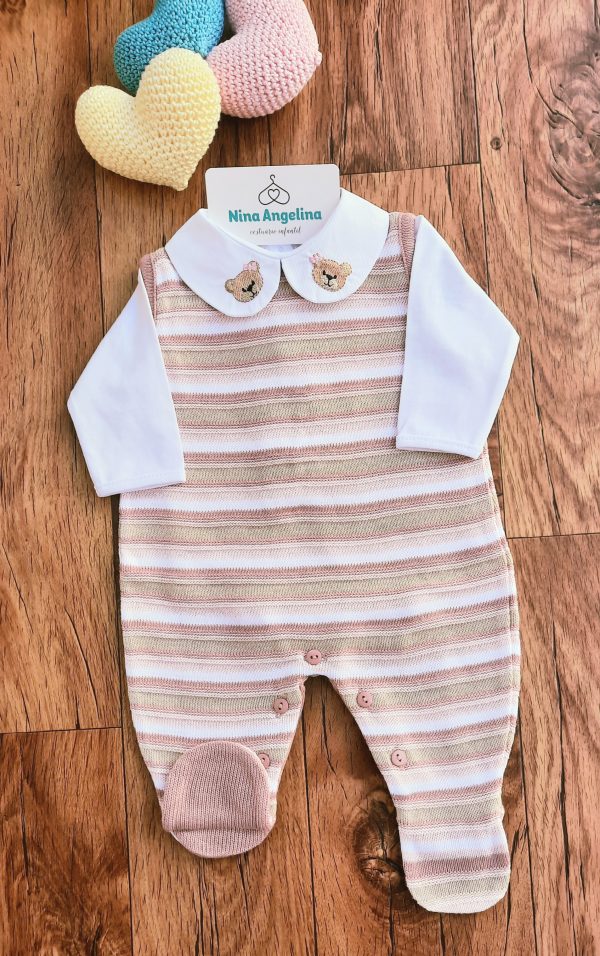 Macacão Salopete em tricot com body Little Bear