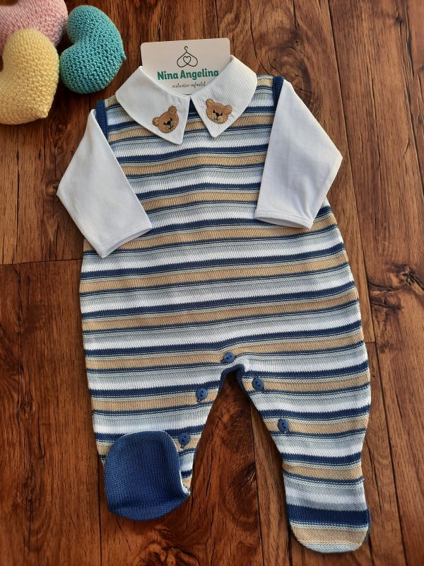 Macacão Salopete em tricot com body Little Bear