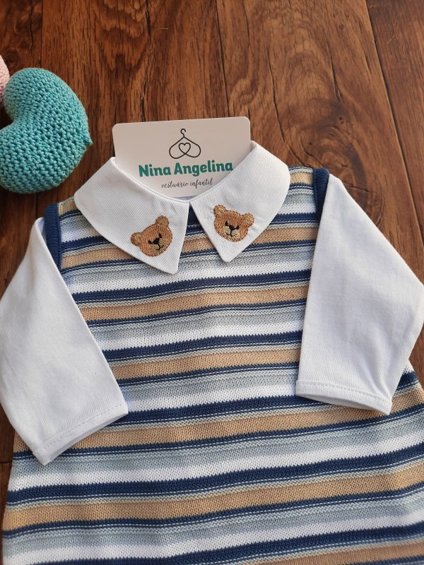 Macacão Salopete em tricot com body Little Bear