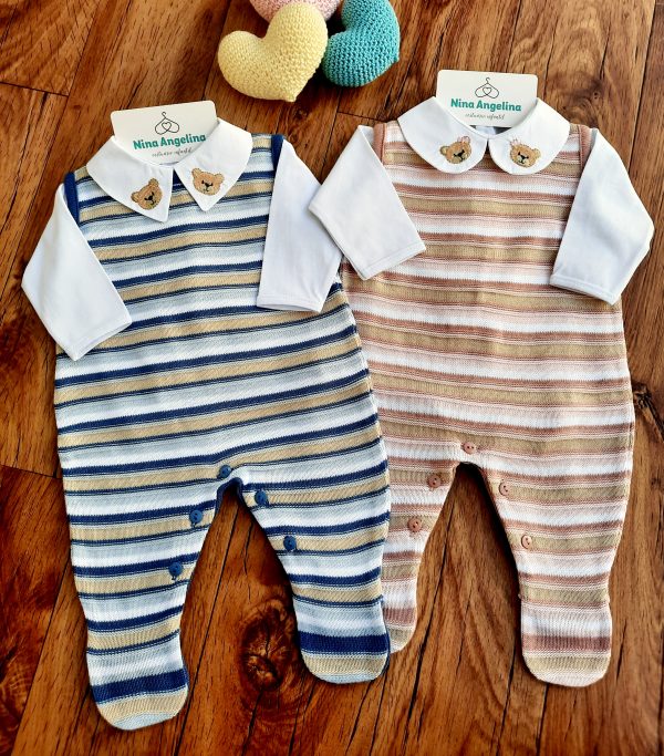 Macacão Salopete em tricot com body Little Bear