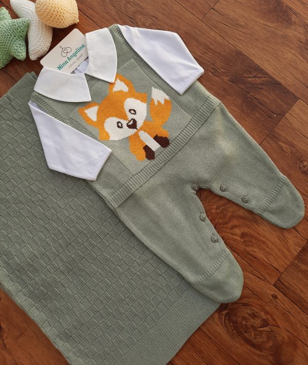 Saída de maternidade em tricot Salopete Raposinha