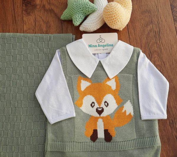 Saída de maternidade em tricot Salopete Raposinha