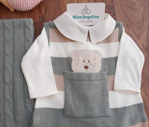 Saída de maternidade em tricot Salopete Bear